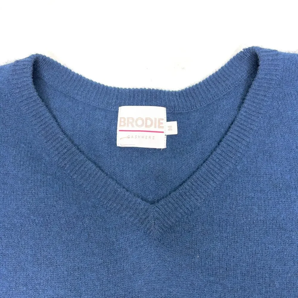 Brodie Cashmere Bronte V Neck Dolman Short Sleeve Oversize Sweater Blue M - Picture 3 of 8